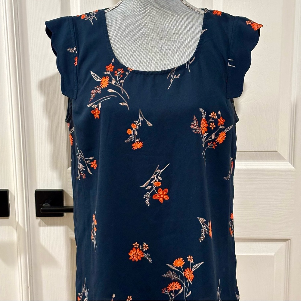 Pixley Women’s Navy‎ Blue Floral Lace Top Size Medium Office Travel Casual